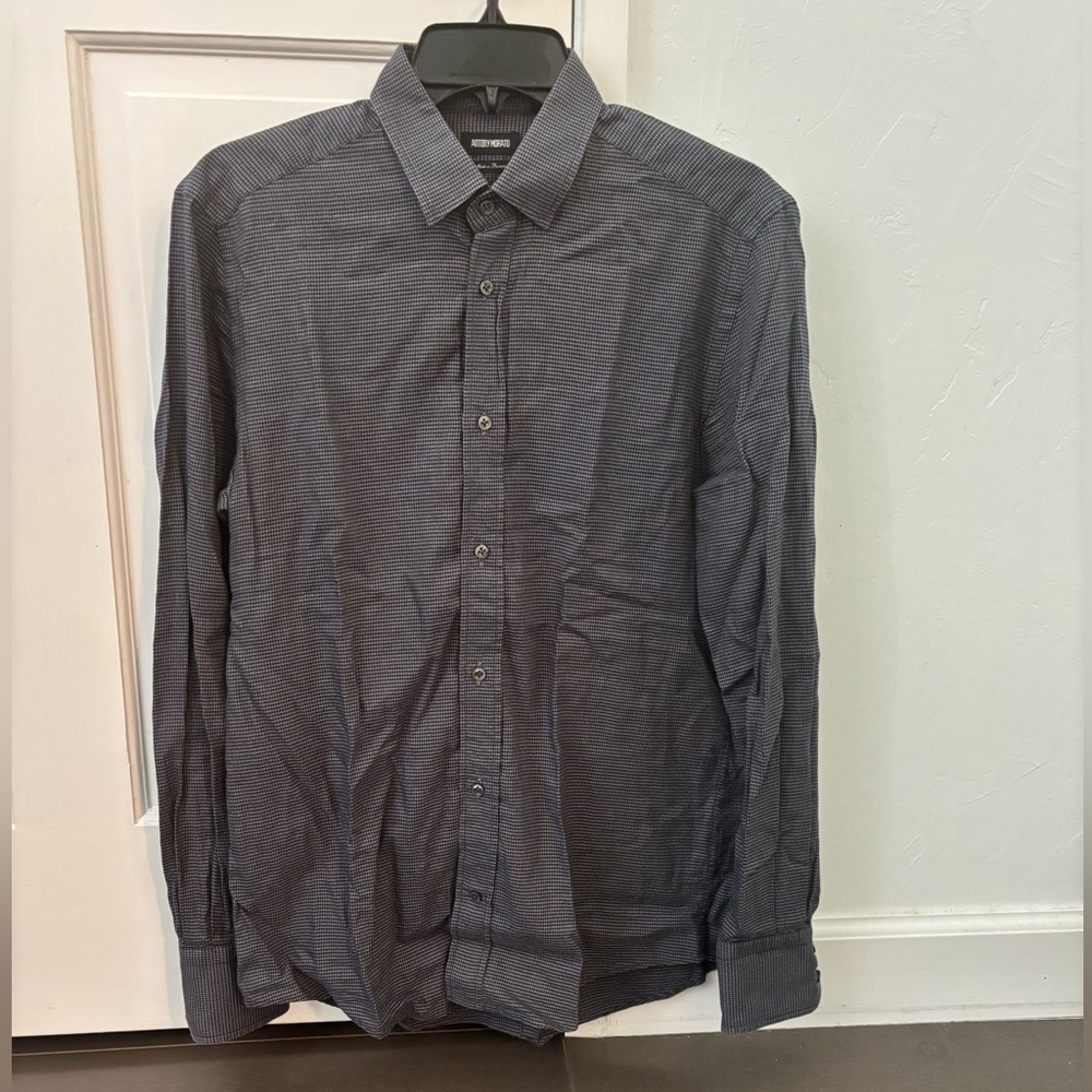 Antony Morato Grey and Navy Blue Button Down Shirt (Men’s Small)